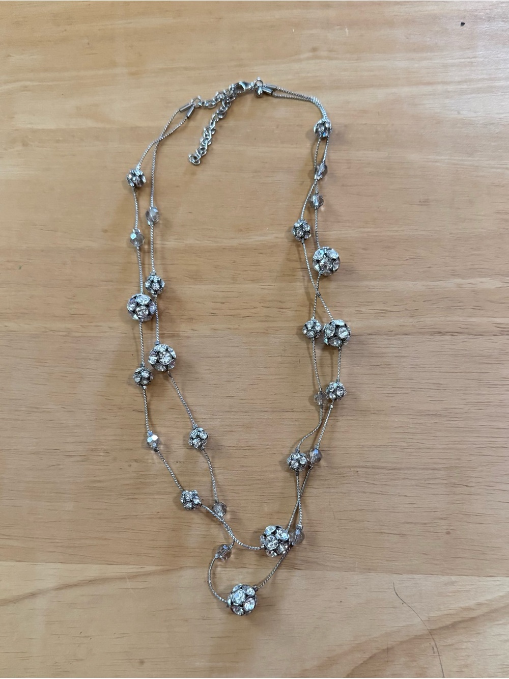 Silver Spheres Crystal Multistrand Necklace - Elegant Sparkle